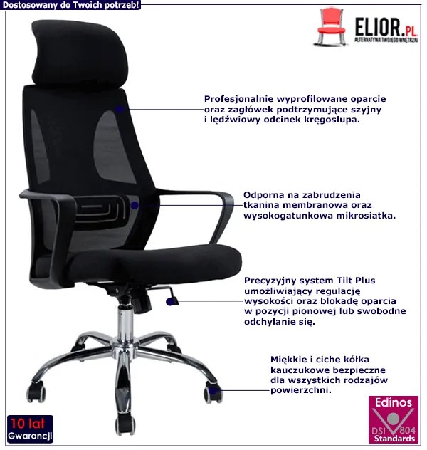 Fotel Biurowy Czarny Materiałowy Obrotowy Do Komputera T6-E57