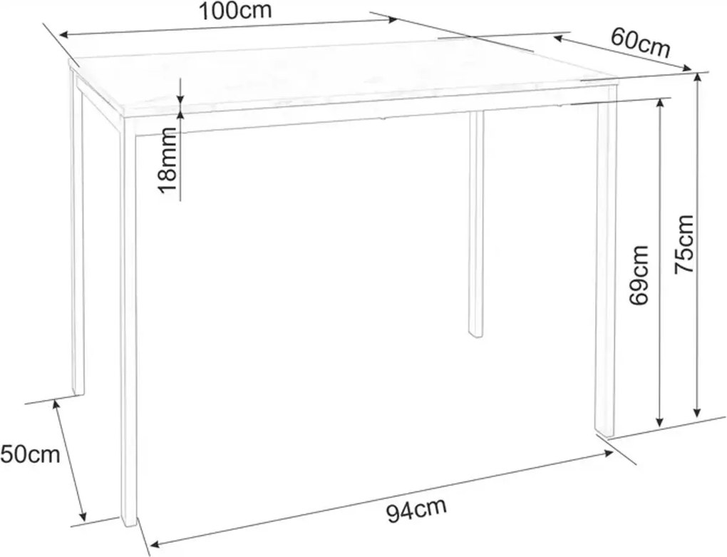 PROMOCJA Czarny stół jadalniany RAMOD 100x60 cm, dekor marmurowy II gatunek