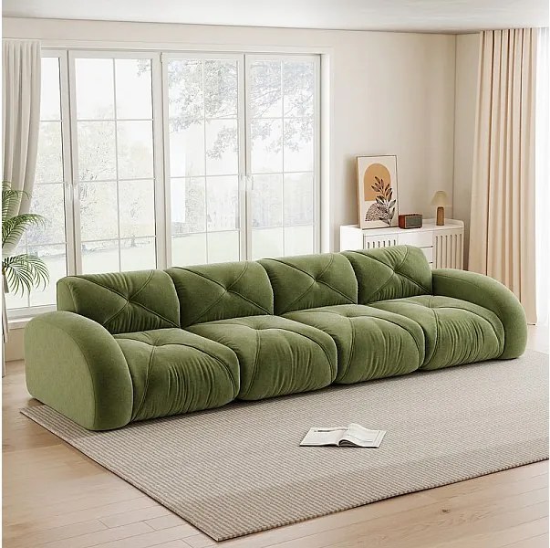 Canapé 4 places modulable en tissu chenille, 358x95x76cm, Vert