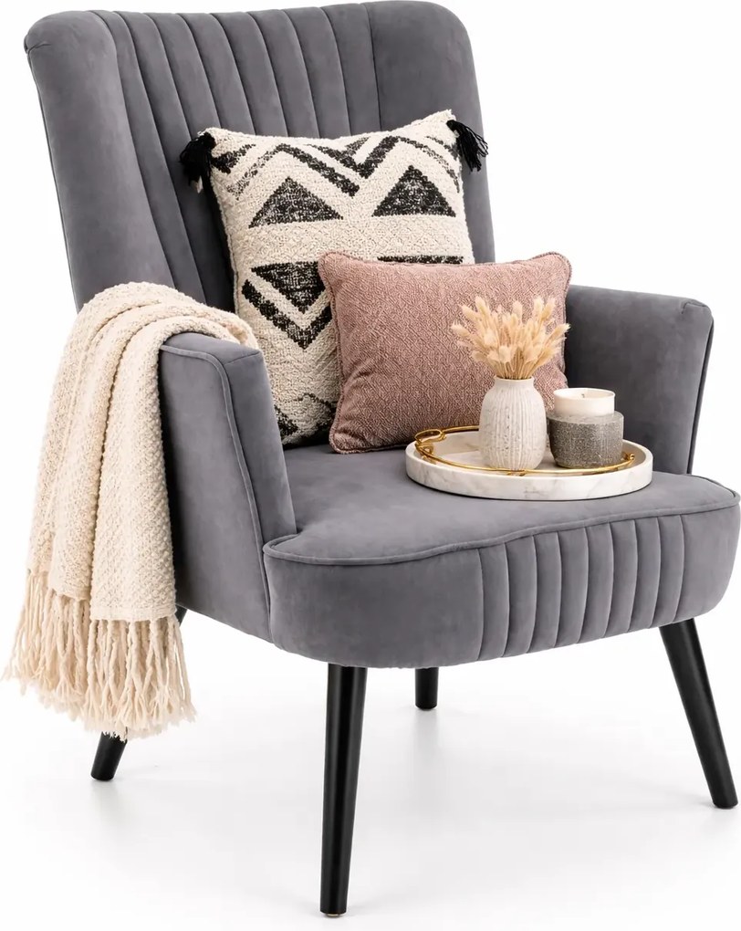 Popielaty fotel welwetowy do salonu B7-Z36