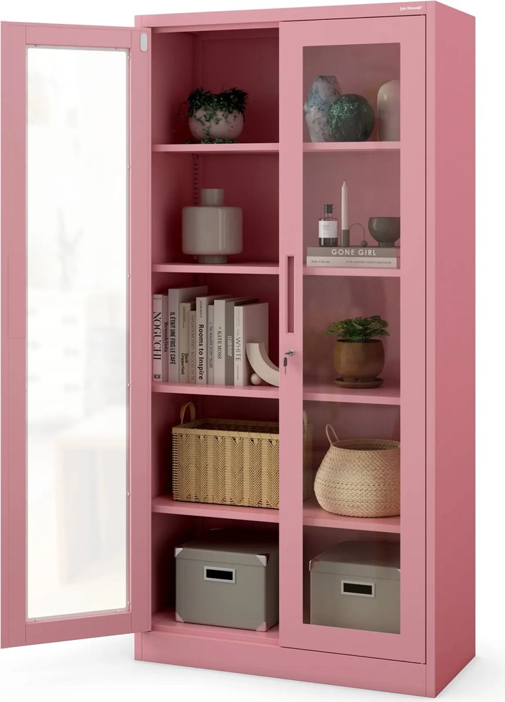 Przeszklona szafa medyczna Amelia Fresh Style 90x40x185 cm pudrowy róż