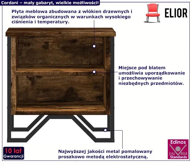 Loftowa szafka nocna z 2 półkami przydymiony dąb - Cordani