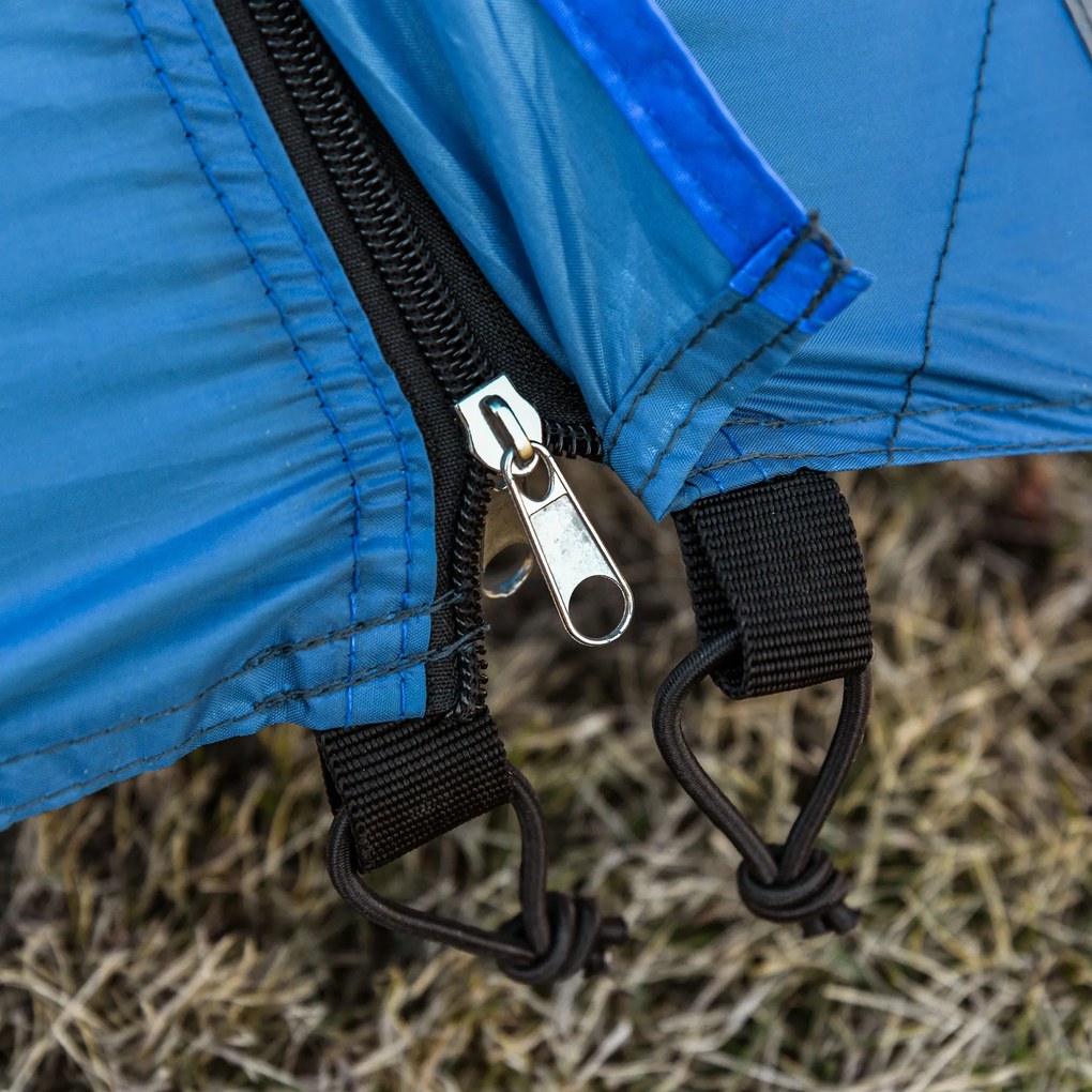 Outsunny Namiot Rodzinny Outdoor Igloo 4 Osoby Podwójna Ścianka Niebieski Szary 300x250x130cm | Aosom PL