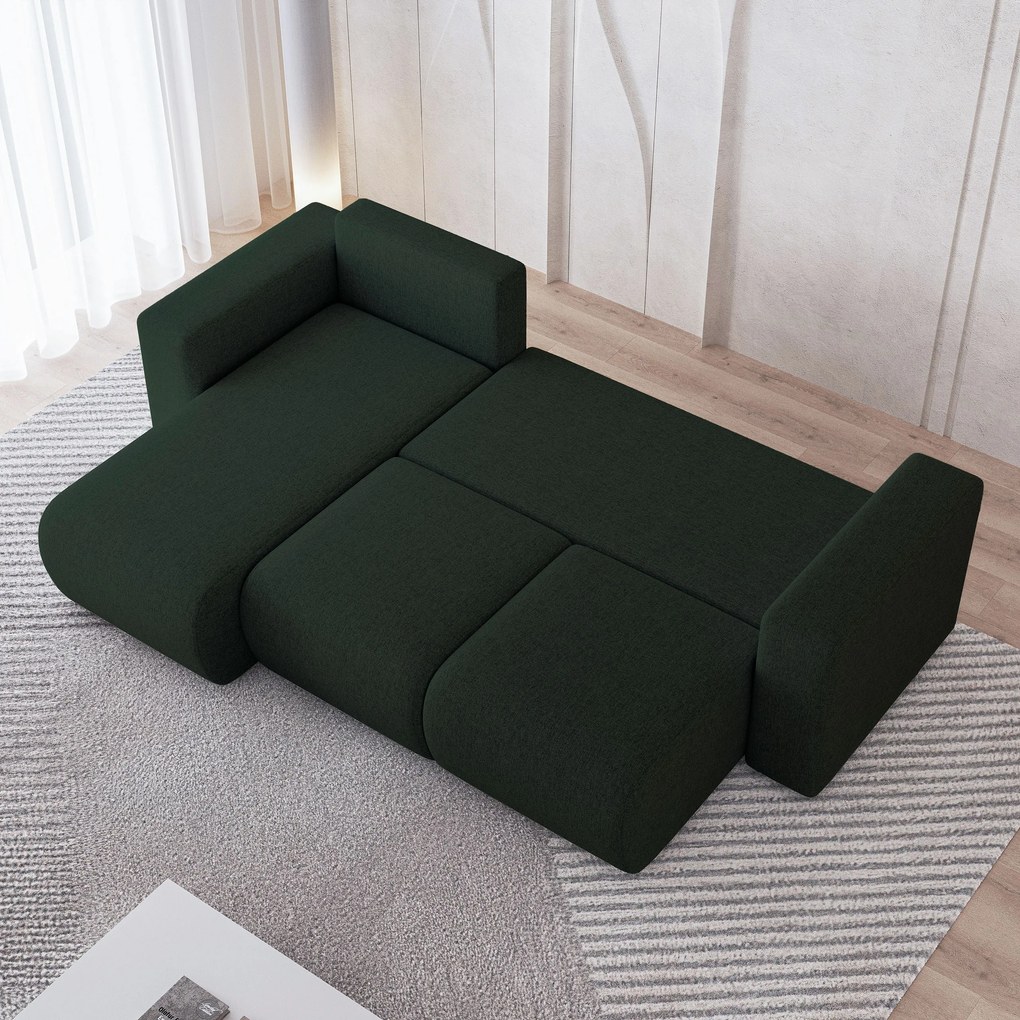 Masseno Narożnik RINOVA z funkcją spania i pojemnikiem na pościel Narozniki L, Rozkładana sofa - Zielony, NEVE 37