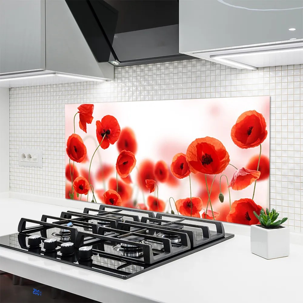 Panel Szklany do Kuchni Czerwone Maki W Polu