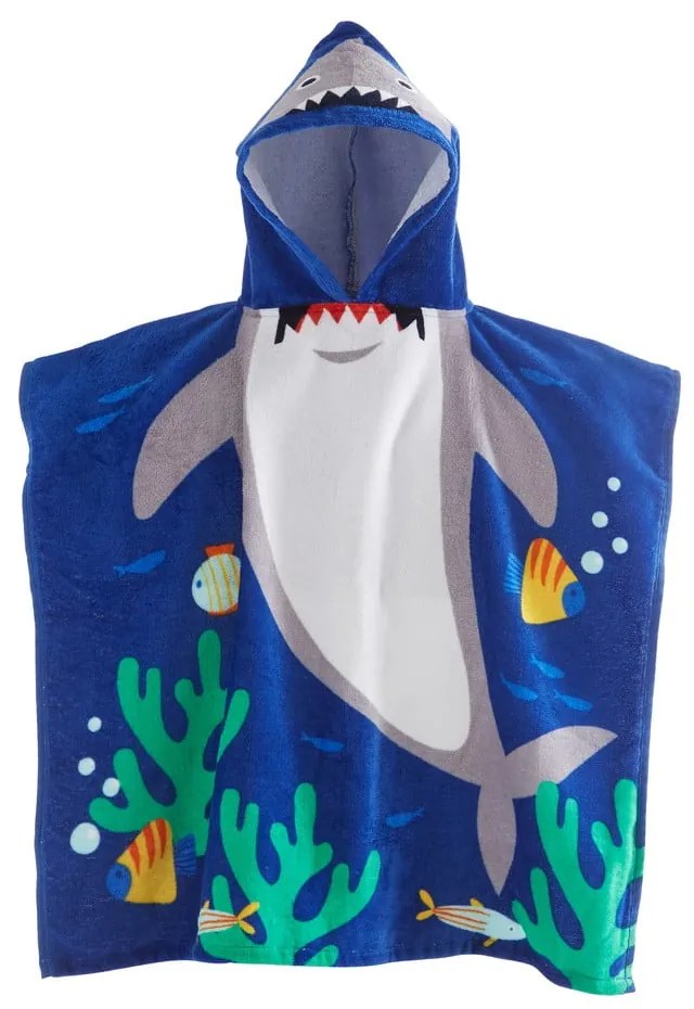Niebieskie bawełniane ponczo dziecięce Shark – Catherine Lansfield
