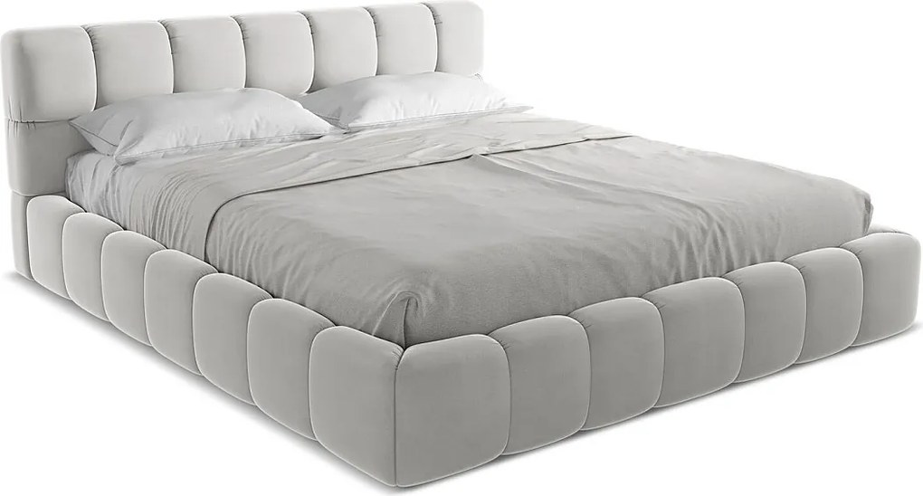 Łóżko 200 x 228 - z weluru - srebrny - NALU