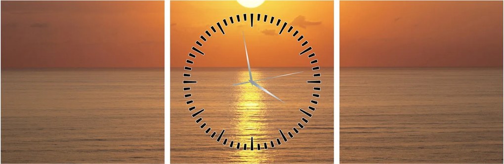Obraz - Zachód słońca nad oceanem (z zegarem) (90x30 cm)