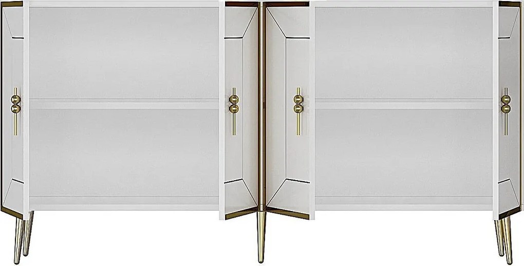 Komoda – 150 cm – Biało-złota – Płyta wiórowa pokryta melaminą