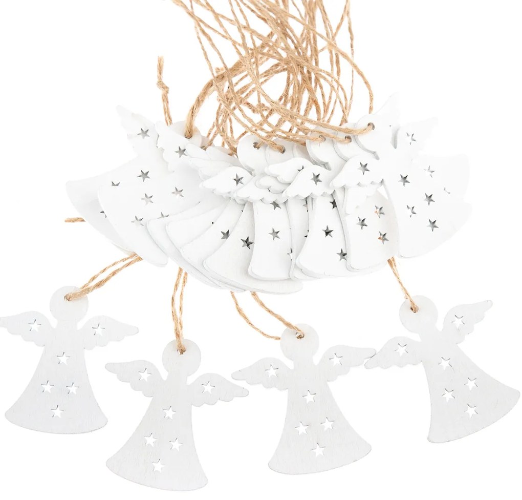 Zestaw drewnianych ozdób wiszących Anioł, 18 szt.