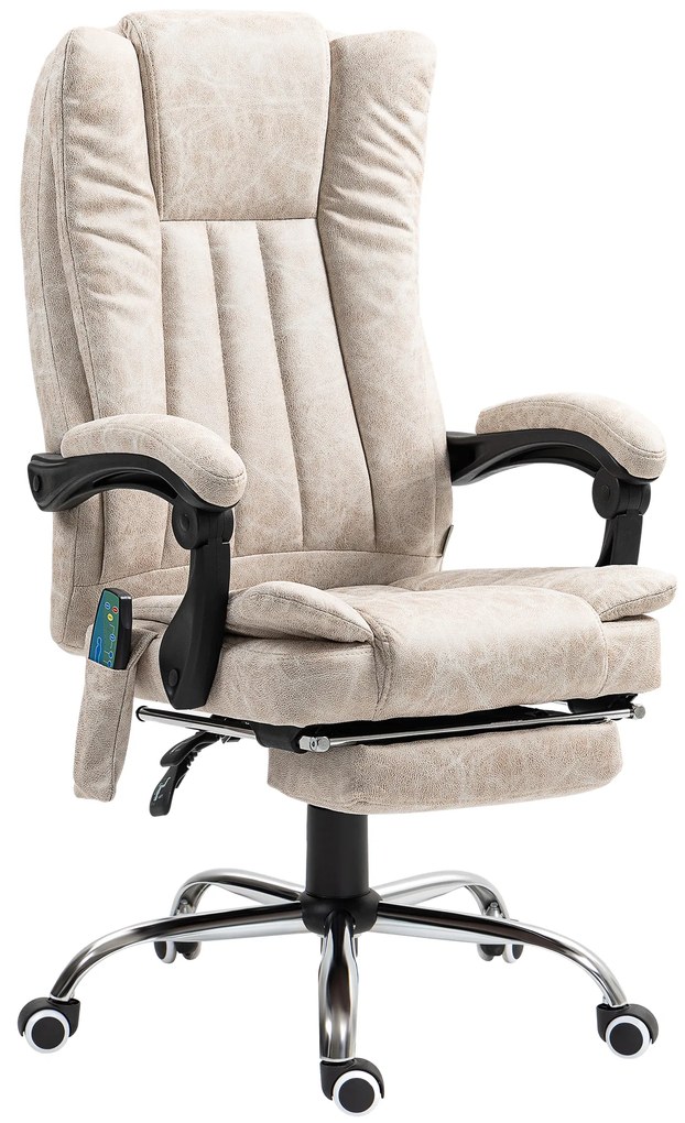 Vinsetto Krzesło Biurowe z Funkcją Masażu, Ergonomicznie Zaplanowane z Funkcją Leżenia, Ogrzewaniem, Kieszenią Boczną, Kolor Kremowy