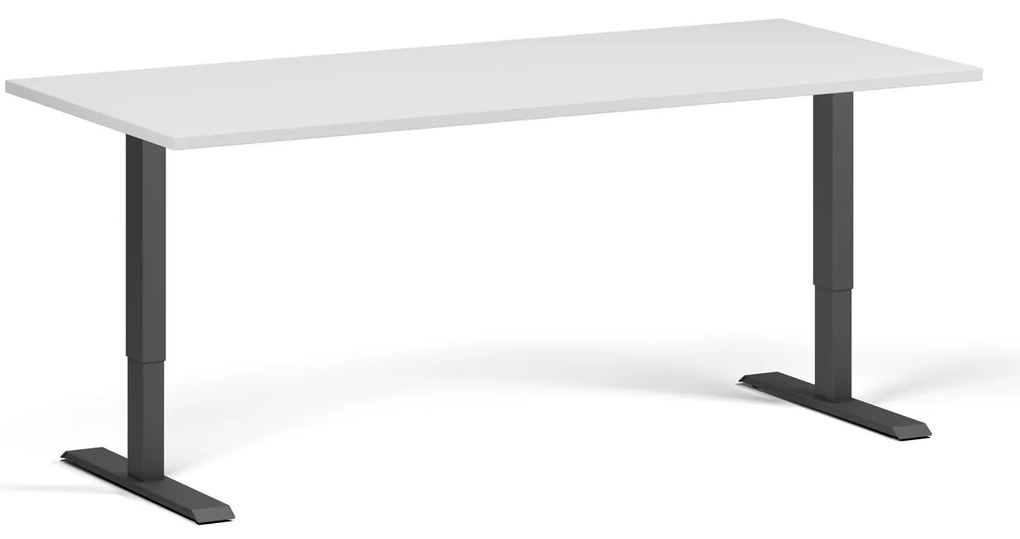 Biurko z regulacją wysokości, 180x80 cm, 1 silnik, czarna podstawa, biały