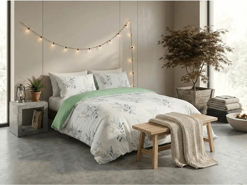 PrzytulneMieszkanie.pl PrzytulneMieszkanie.pl Pościel z mikroflanelu VERDELLE biało-zielona Rozmiar pościeli: 70 x 90 cm | 140 x 220 cm