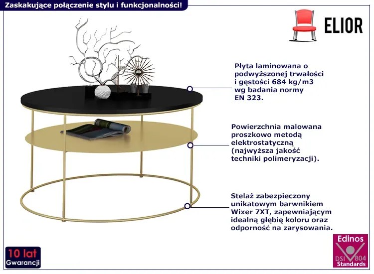 Okrągły stolik kawowy w stylu glamour czarny - Rencontrer 3X