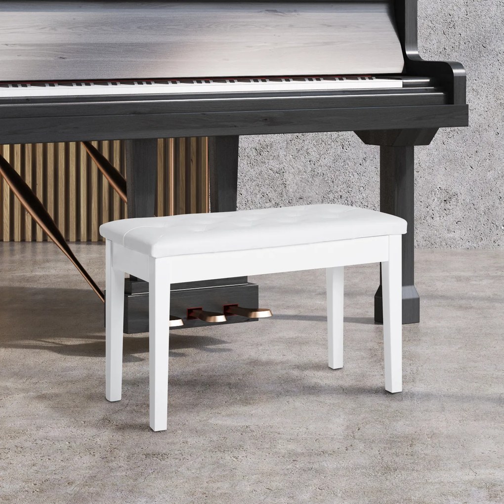 HOMCOM Taboret do Pianina Biały Wiejski Styl z Schowkiem Drewno Kauczukowe Sztuczna Skóra 76x36x50cm | Aosom PL