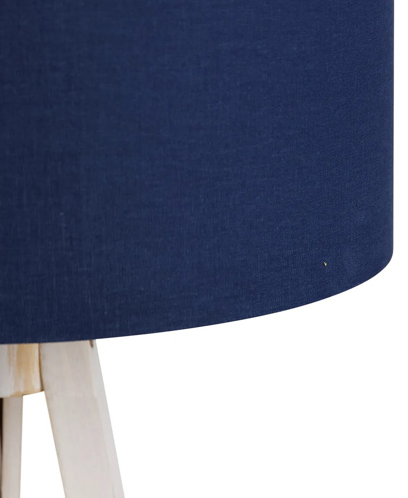 Lampa podłogowa trójnóg biała z ciemnoniebieskim abażurem z tkaniny 50 cm - Tripod Classic Rustykalny / Vintage Oswietlenie wewnetrzne