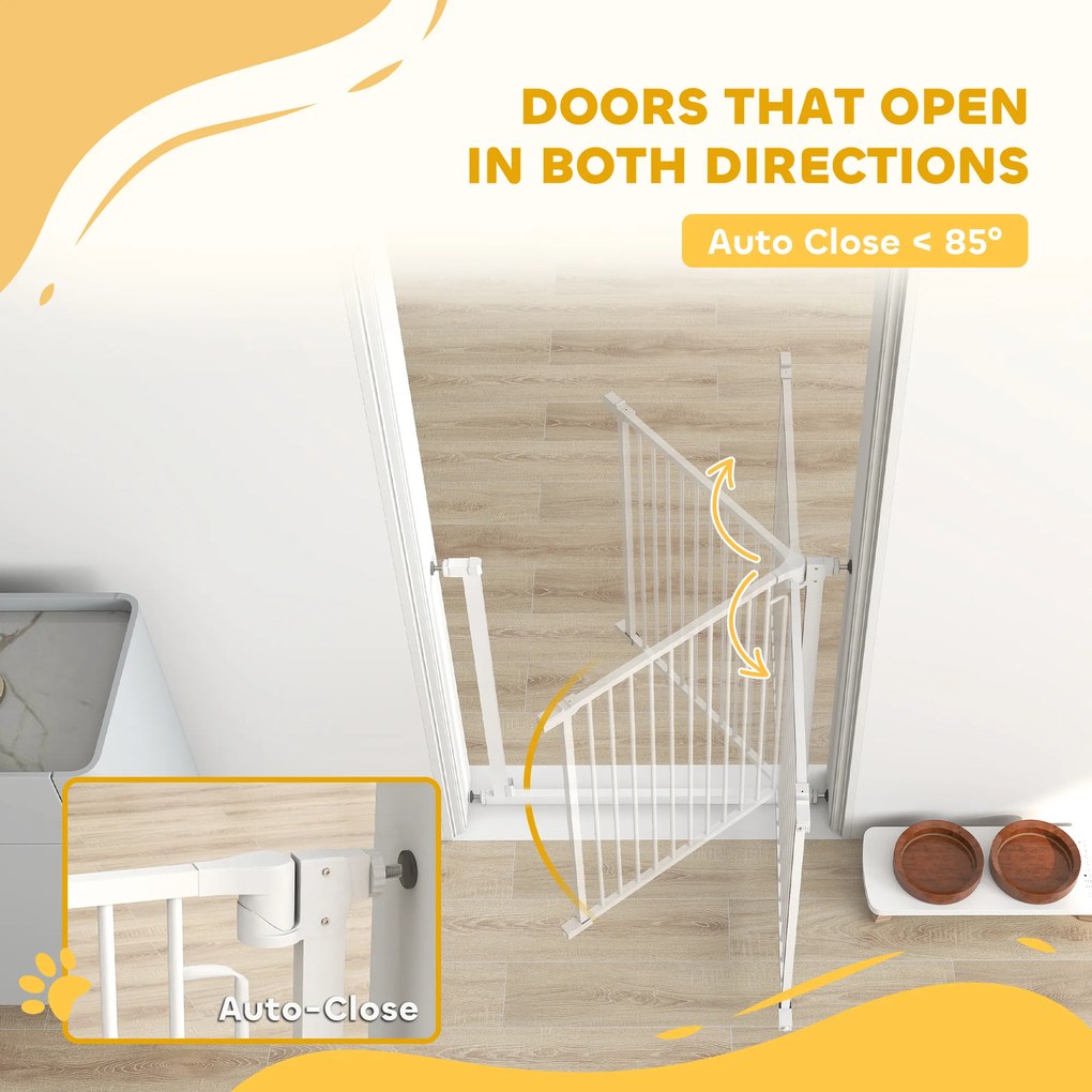 PawHut Barierka Ochronna Bez Wiercenia z Automatycznym Zamykaniem dla Dzieci i Zwierząt 76-80 x 76 cm, Biała | Aosom PL