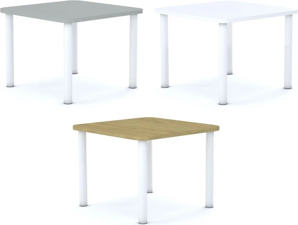 Stół przedszkolny Smart kwadratowy 70x70 cm, rozmiar 0-3, blat dębowy / nogi białe