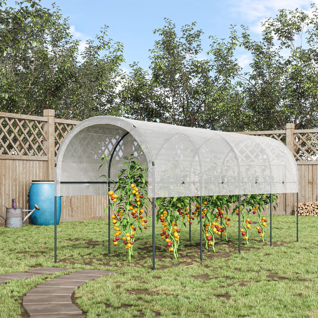 Outsunny Daszek ochronny dla roślin, półokrągły dach, stalowy stelaż, wytrzymała plandeka, biały, 4x1,2x1,7m | Aosom PL