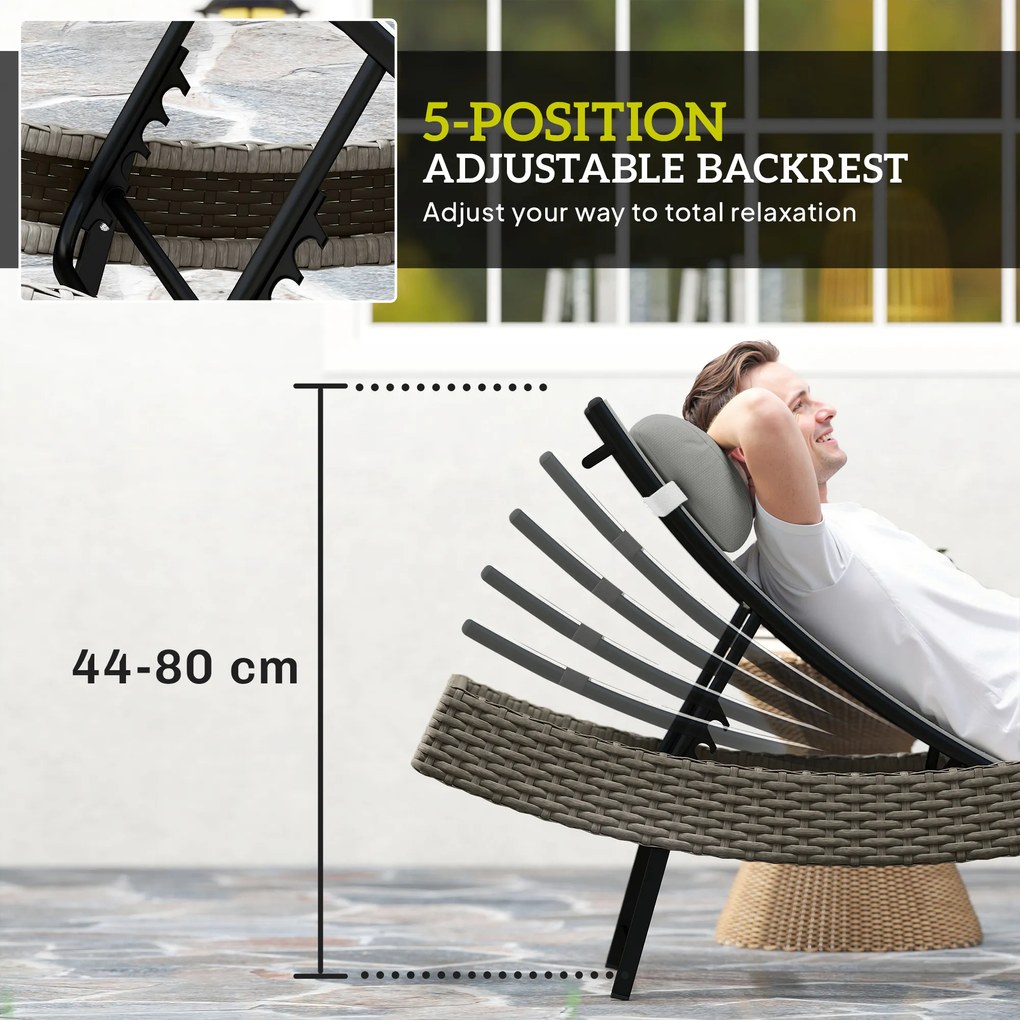 Outsunny Leżak z polirattanu w kształcie litery S, ogrodowy leżak z 5-stopniową regulacją oparcia, zagłówkiem, oddychający, odporny na UV | Aosom PL