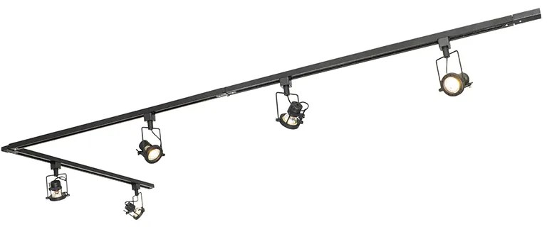 Industrialny system szynowy czarny z 5 reflektorami 1-fazowymi - Suplux
