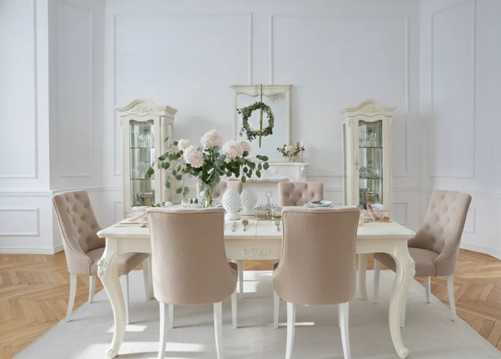 Stół do jadalni rozkładany Giselle, 180 (240) x100x78 cm. Stół do salonu w stylu francuskim. Stół glamour. Meble francuskie La Perle.