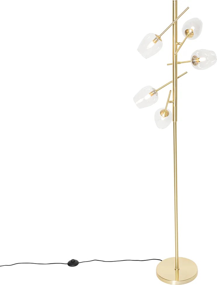 Klasyczna lampa podłogowa złota ze szkłem 5-świateł - Elien