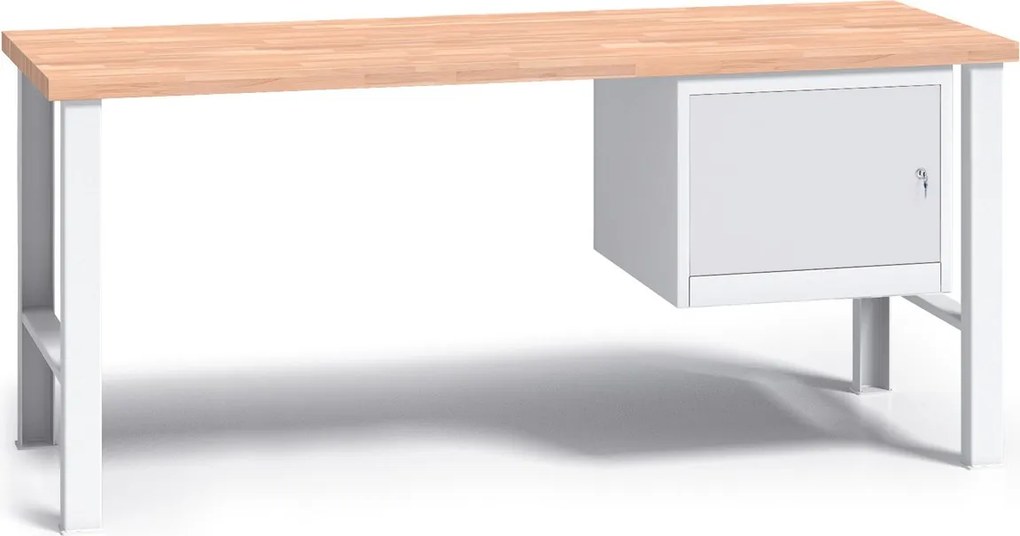 Profesjonalny stół warsztatowy G3 z drewnianym blatem roboczym, 1700 mm, 1x szafka, szary