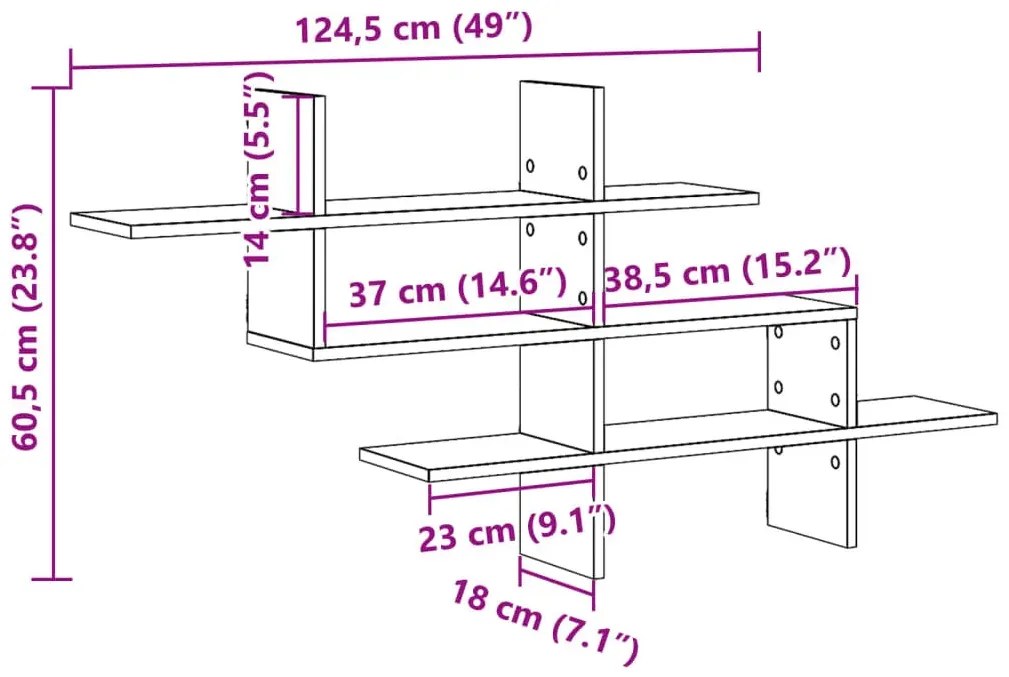 Wisząca nowoczesna półka ścienna dąb artisian N4-G76