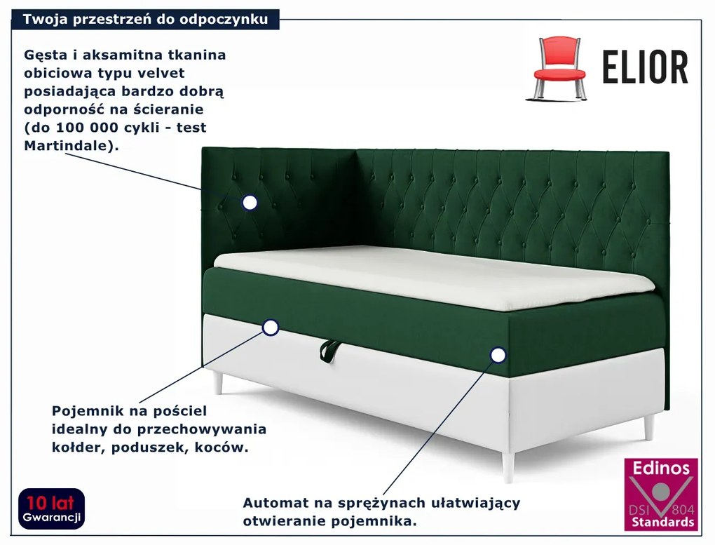 Ciemnozielone łóżko z pojemnikiem na pościel 3 rozmiary A2-N82