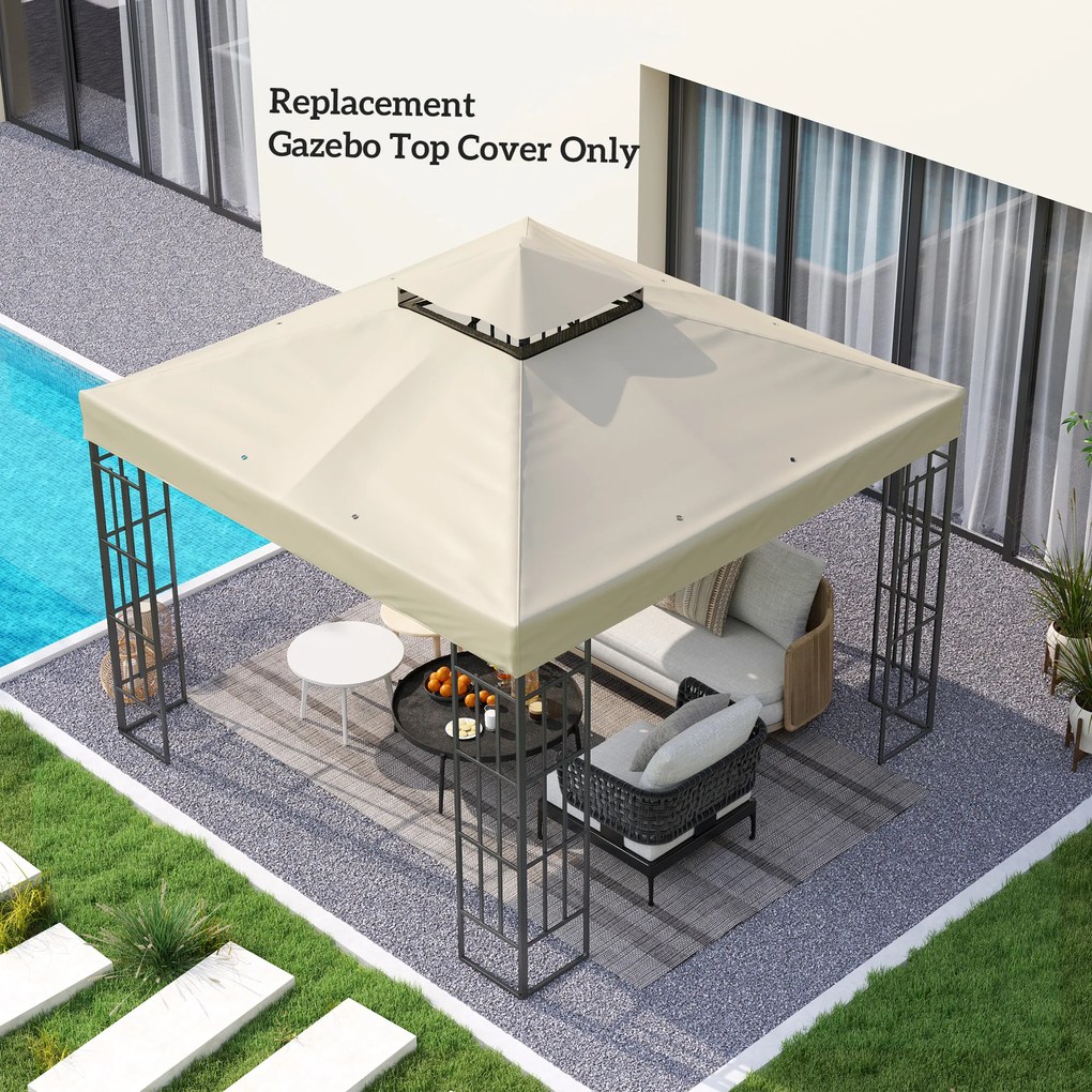 Outsunny Zamienny dach do pawilonu 3 x 3 m, Plandeka z otworami odprowadzającymi wodę, Ochrona UPF30+, Ochrona przed słońcem, Kremowy