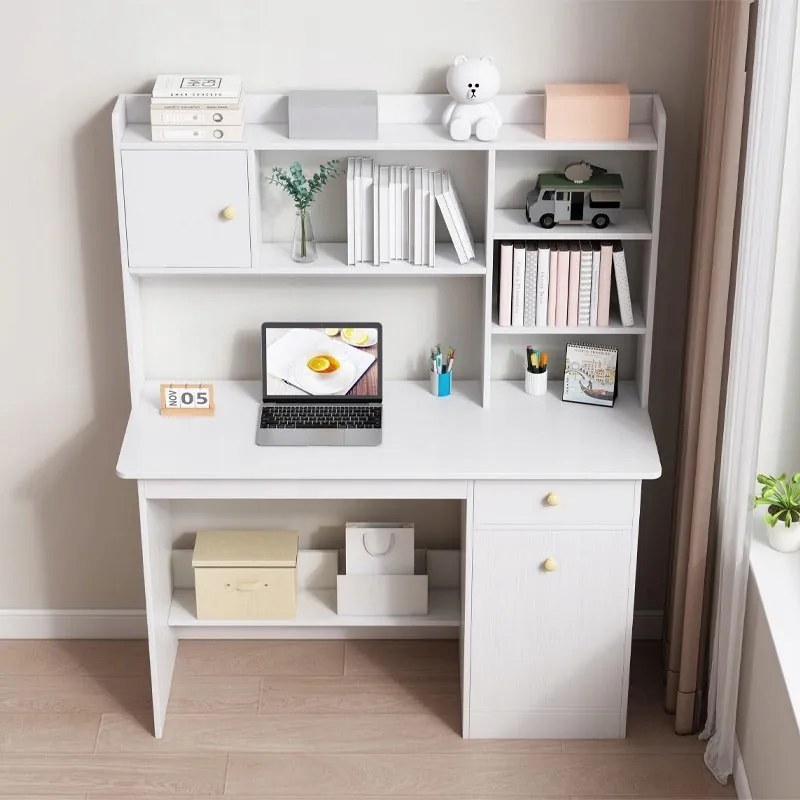 Biurko białe loft pod laptop/komputer skandynawski z 7 półkami