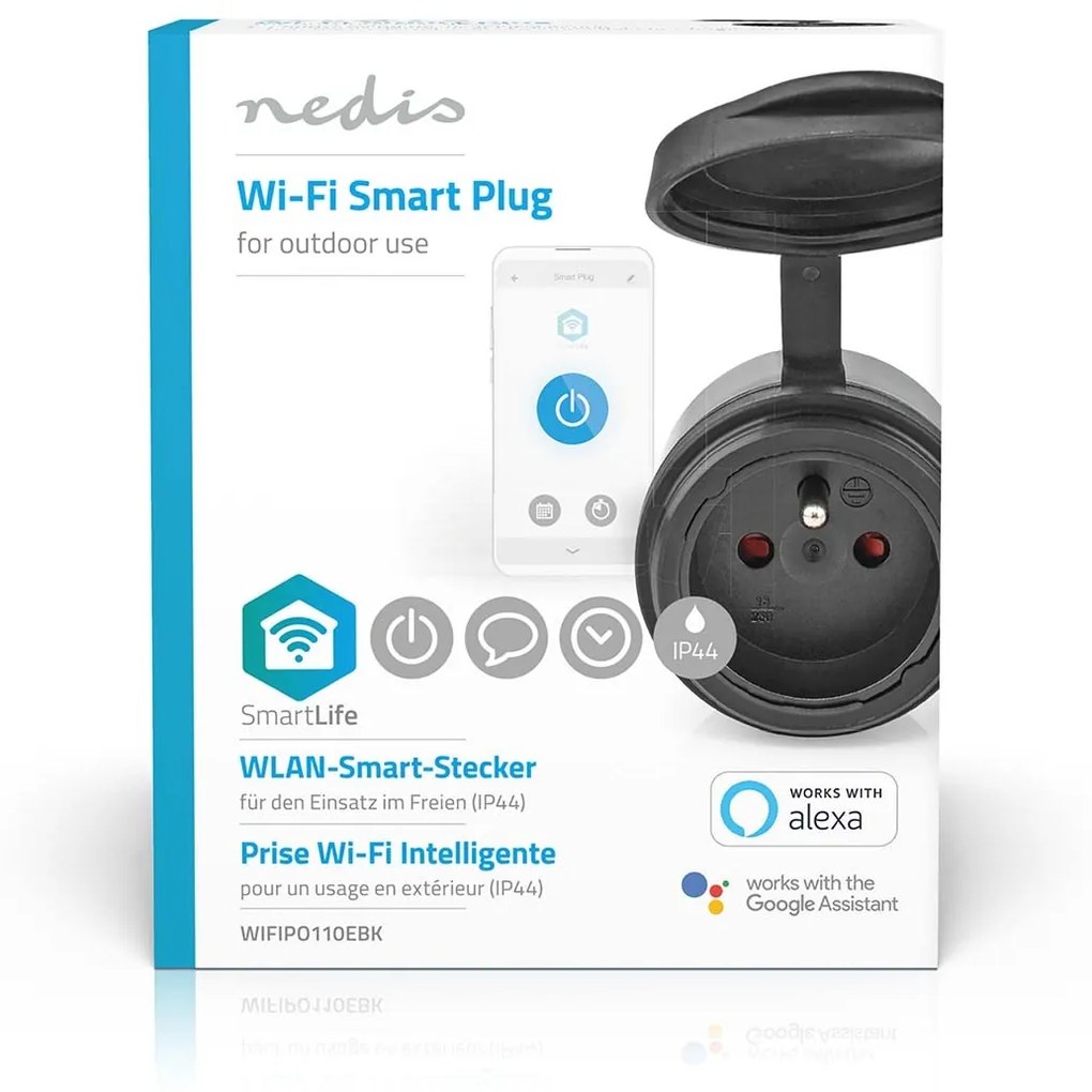 Nedis WIFIPO110EBK SmartLife IP44 inteligentna wtyczka