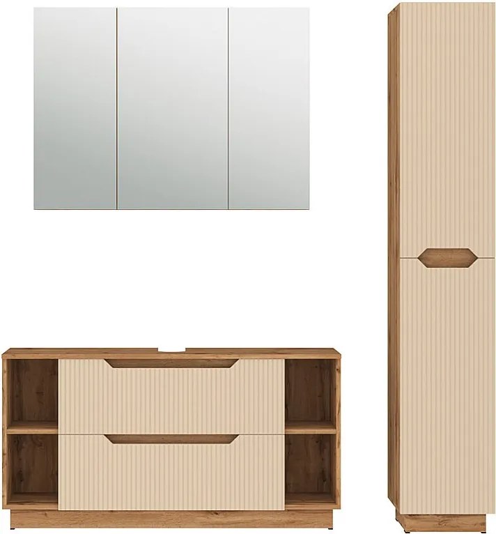 Zestaw mebli łazienkowych dąb/kaszmir w paski 119.2x35x62.5 lotta
