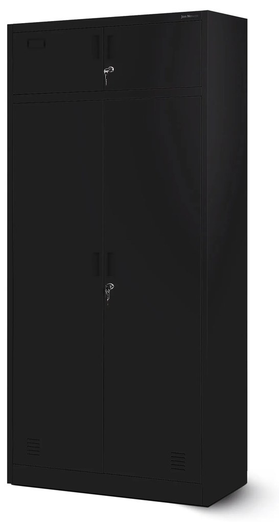Szafa socjalna ubraniowa z lustrem i szufladami czarna, 900x1850x500 mm: BORYS