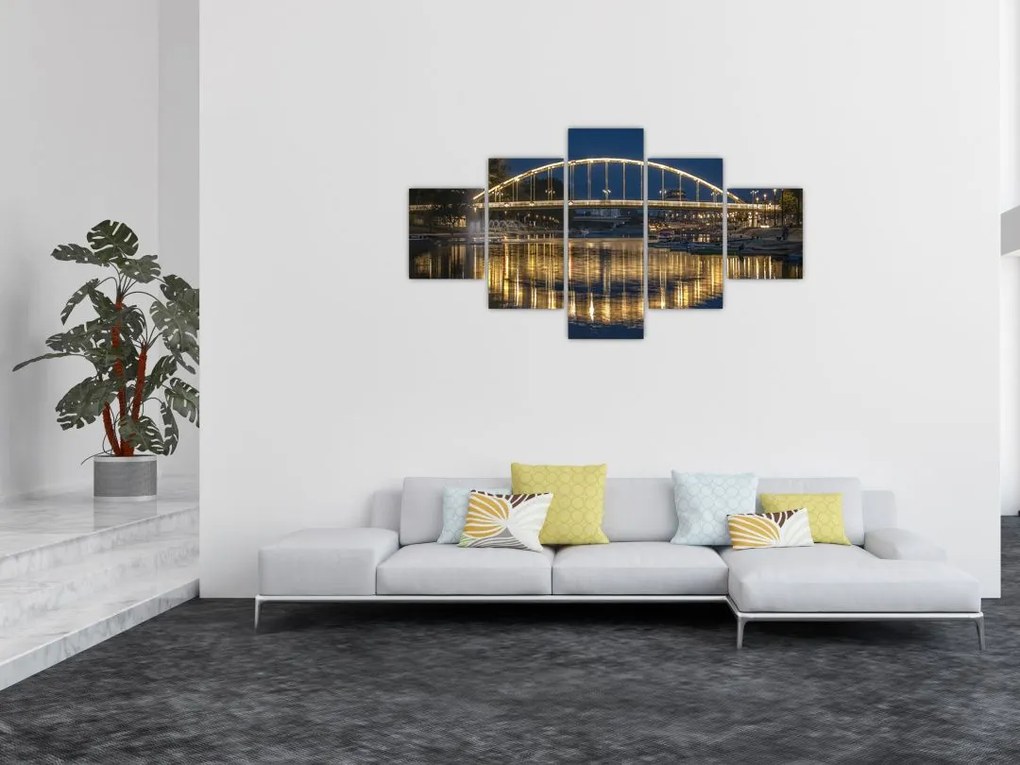 Obraz mostu z fontanną (125x70 cm)