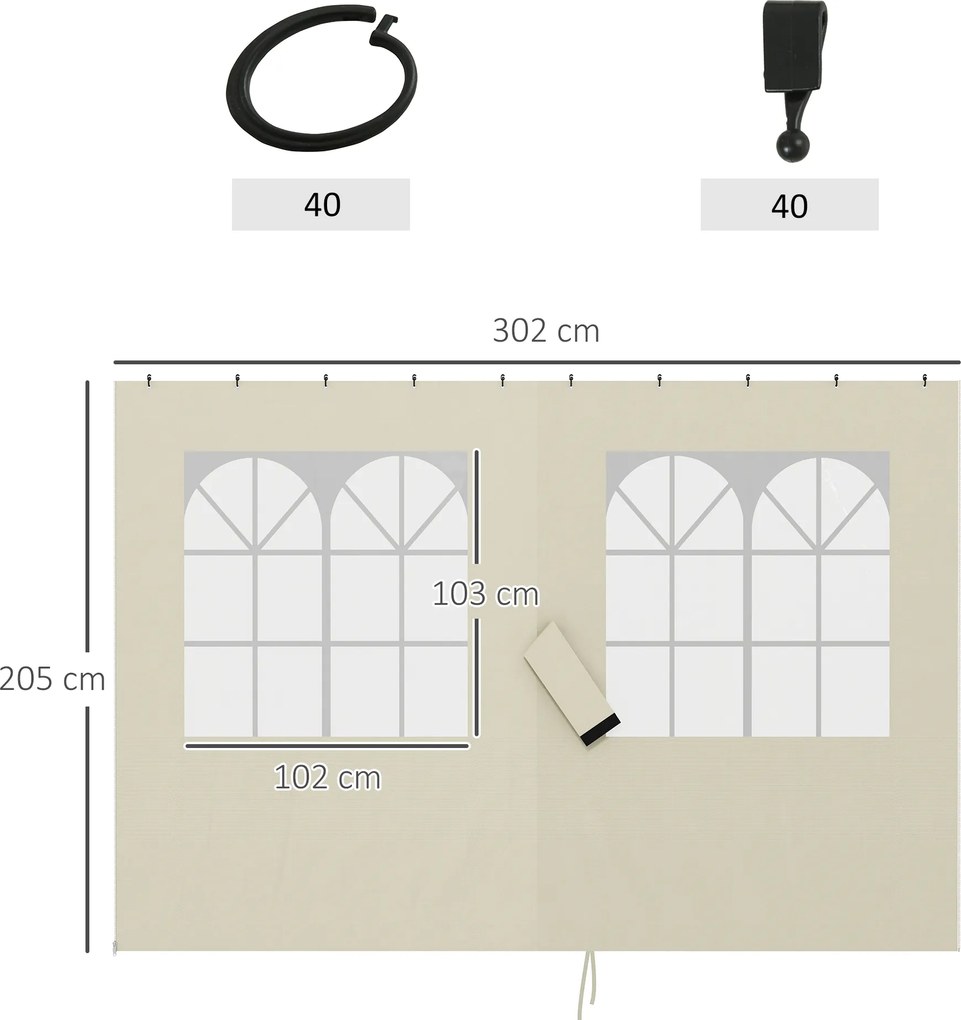 Outsunny Panele boczne do pawilonu, 4 elementy do ogrodowego namiotu, z zamkiem błyskawicznym, 3 x 4 m, kremowe | Aosom PL