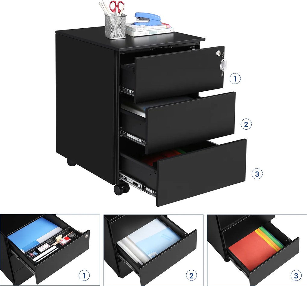 Szafka Czarna na Dokumenty, Kontenerek - OFC63BK