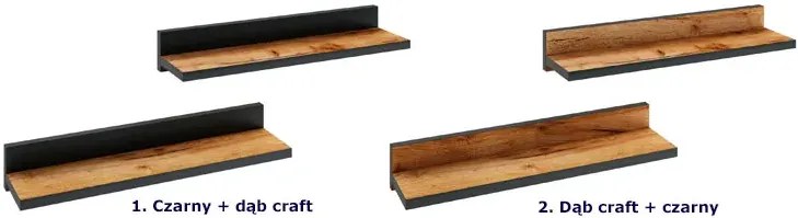 Komplet Półek Czarny Ściennych 2 Szt + Dąb Craft Z6-R89