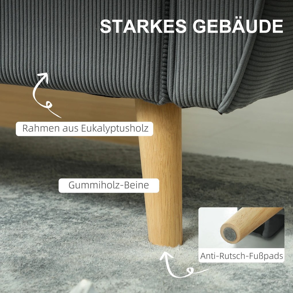 HOMCOM Dwumiejscowa Sofa, Kanapa z Tkaniny, 2 Poduszki Tylnie, Pokrycie z Sztruksu, 145 x 75 x 78 cm, Antracyt