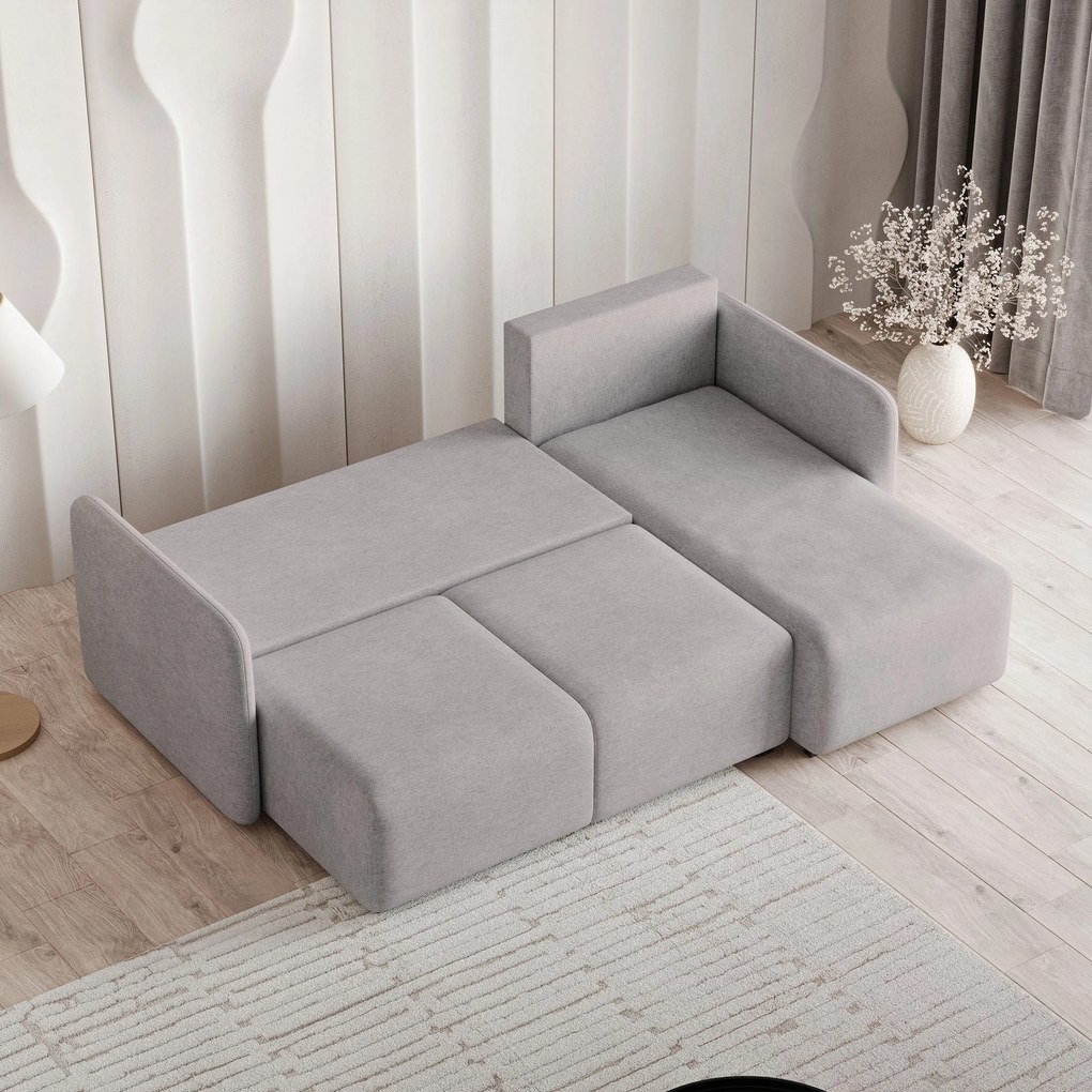 Masseno Narożnik SUVINO z funkcją spania i pojemnikiem na pościel Narozniki L, Rozkładana sofa - Jasnoszary, NEVE 83
