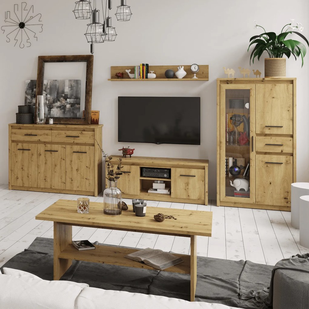 Ława Drewniana Prostokątna do Salonu OPIA 120 cm Dąb Artisan Klasyczna