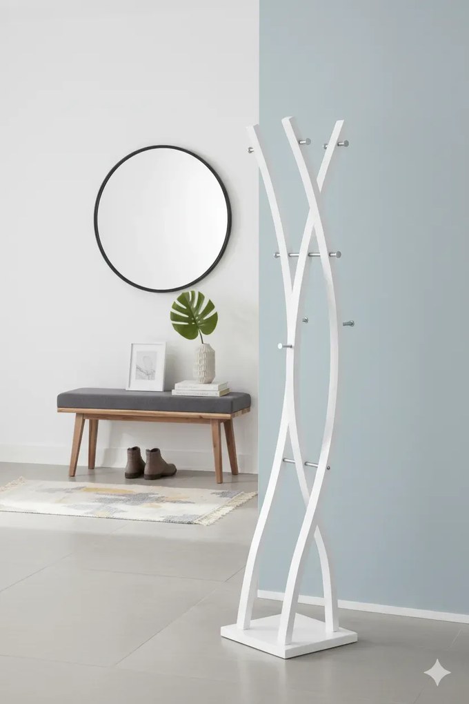 Biały podłogowy wieszak stojący B0-R95