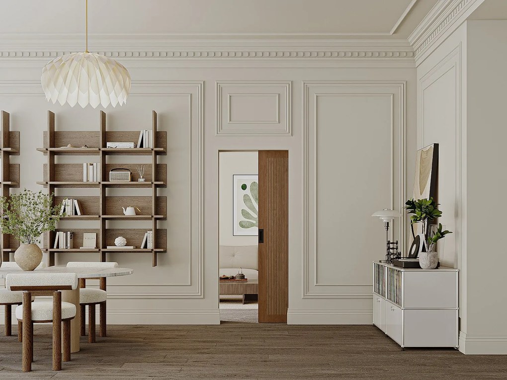 Drzwi przesuwne chowane w ścianie z MDF i drewna naturalny ciemny - wys. 205 x szer. 93 cm - SANDORA