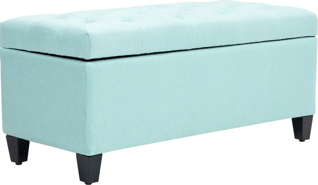 HOMCOM Ławka z Przestrzenią do Przechowywania, Poliester w Wyglądzie Lnu, Drewno Kauczukowe, 100 x 40 x 44 cm, Zielony