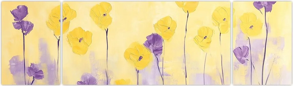 Obraz - Fioletowe i żółte kwiatuszki (170x50 cm)