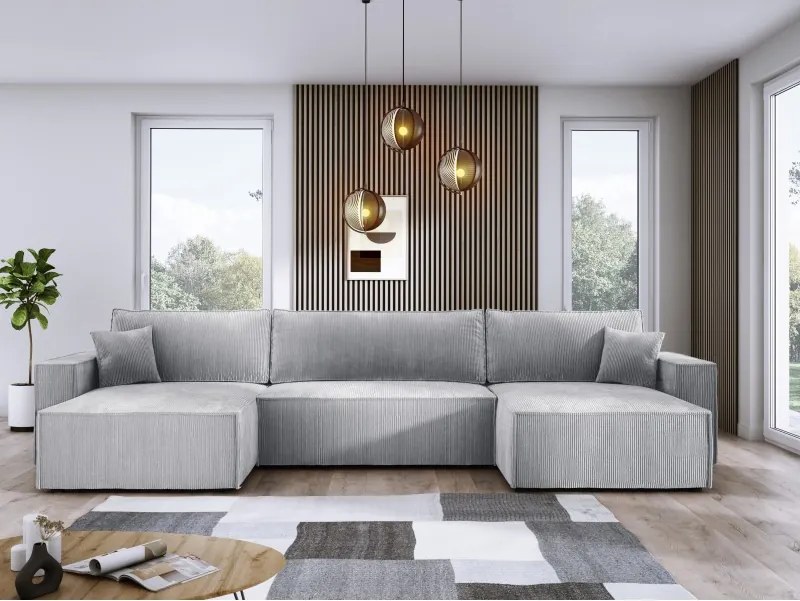 Narożnik POSO XL wolnostojący układ U z funkcją spania w tkaninie Poso 110 DomoHome