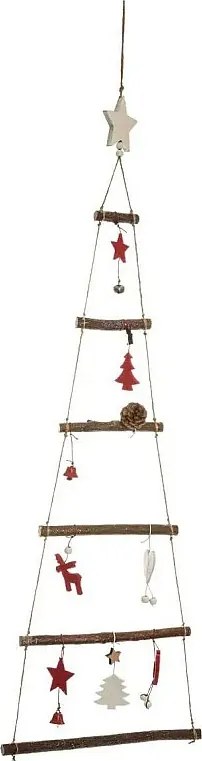 Udekorowana Drewniana Choinka do Powieszenia H 75 cm Czerwona i Biała