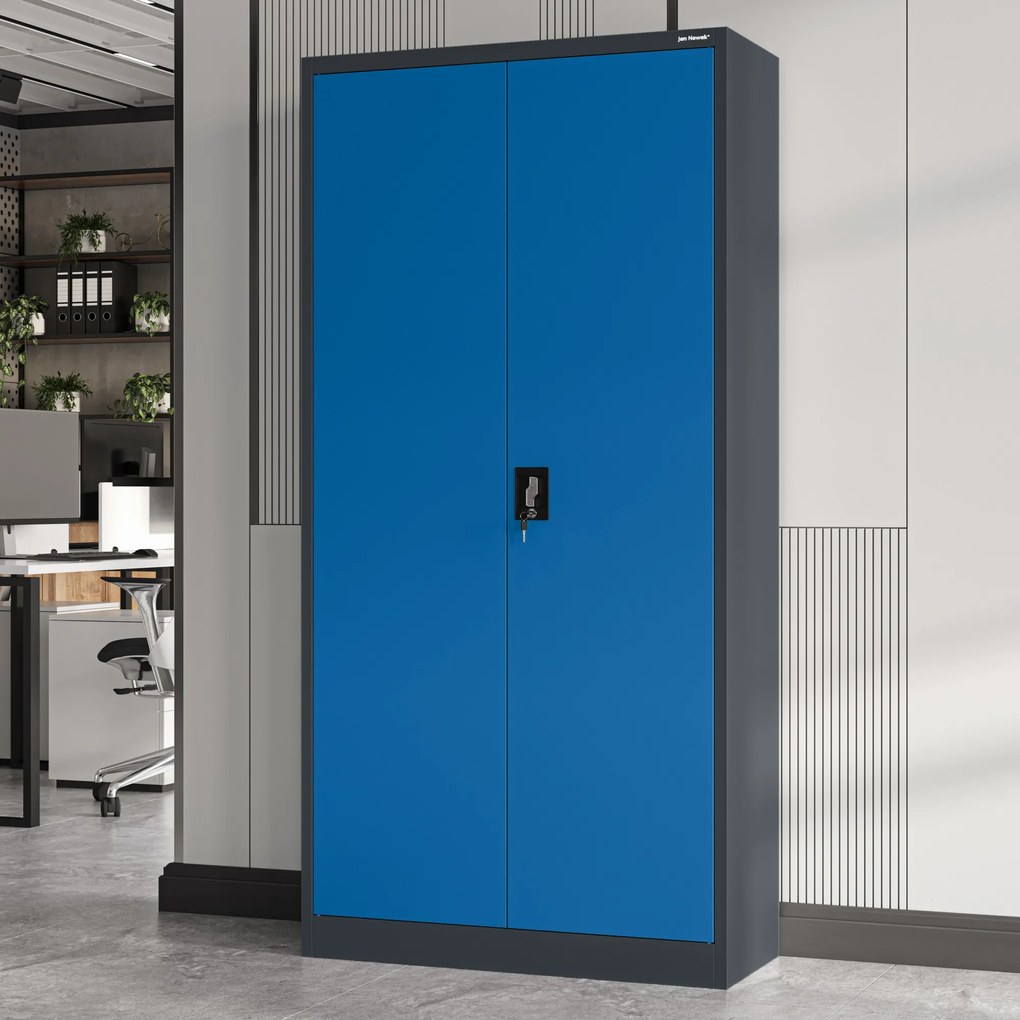 Szafa biurowa na dokumenty antracytowo-niebieska: JAN, 900 x 1850 x 400 mm