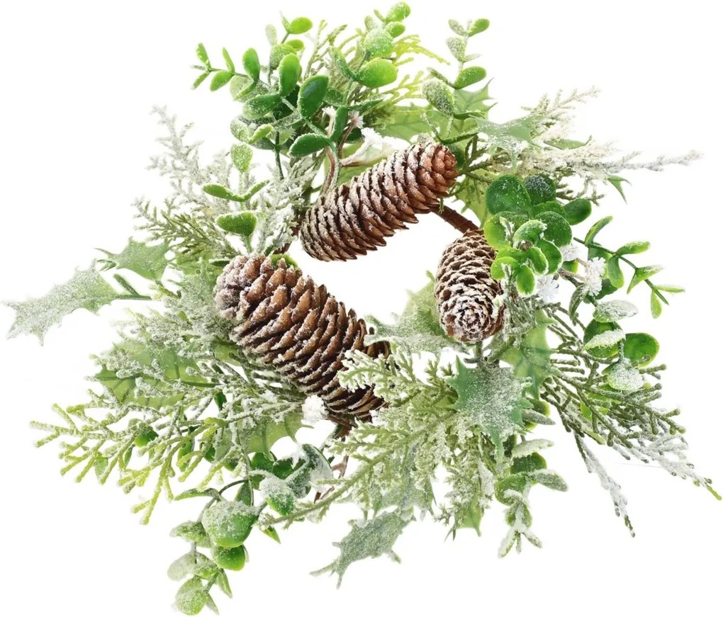 Świąteczny wianuszek zdobiony oszroniony, 30 cm